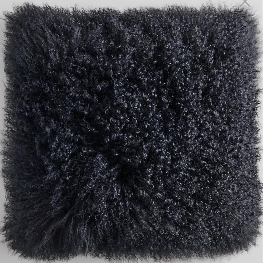 West Elm Black Faux Fur Pillow